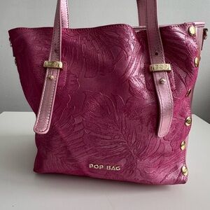 Fuchsia Embossed Shimmer and transparent plastic and leather Tote